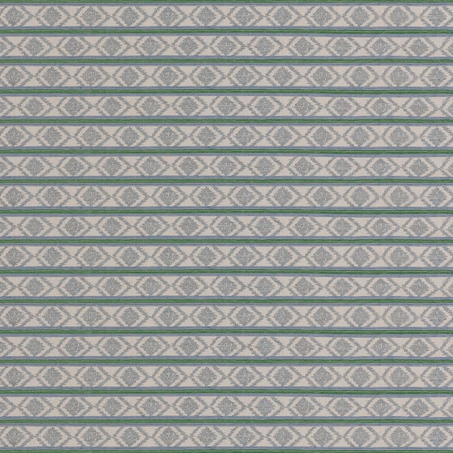 Muted blue-green woven stripes with repeating pale diamond motifs
