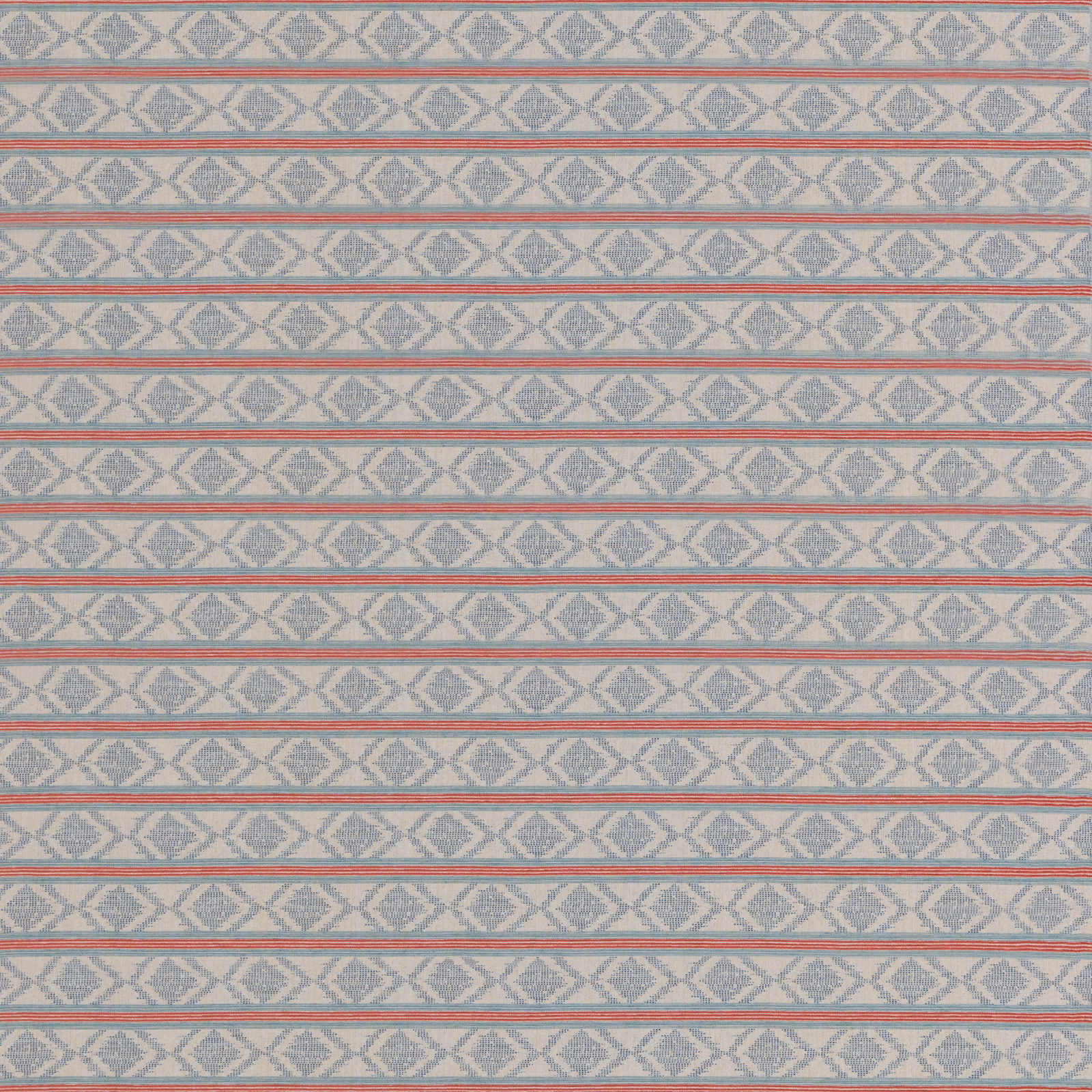 Muted red and dusty blue diamond stripes woven across a pale ground