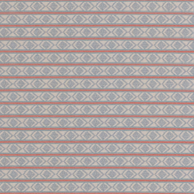 Muted red and dusty blue diamond stripes woven across a pale ground
