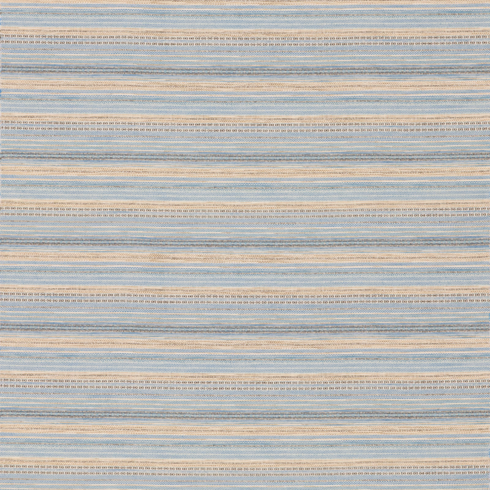 Pale blue-grey horizontal woven stripes with cream threads and tiny repeating dash motifs