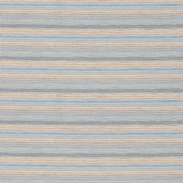Pale blue-grey horizontal woven stripes with cream threads and tiny repeating dash motifs
