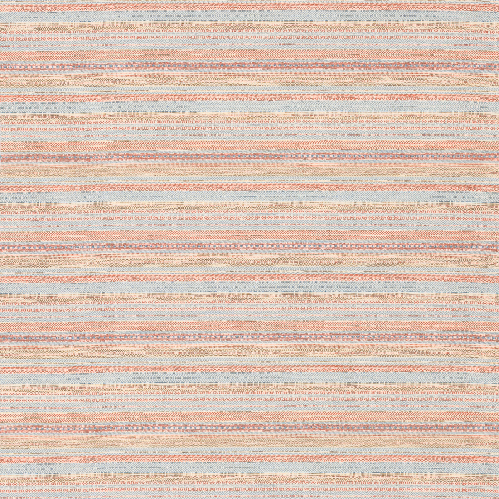 Muted coral and dusty blue horizontal woven stripes on a cream textile