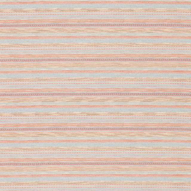 Muted coral and dusty blue horizontal woven stripes on a cream textile