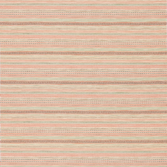 Muted coral red and sage green horizontal woven stripes with fine ivory detailing