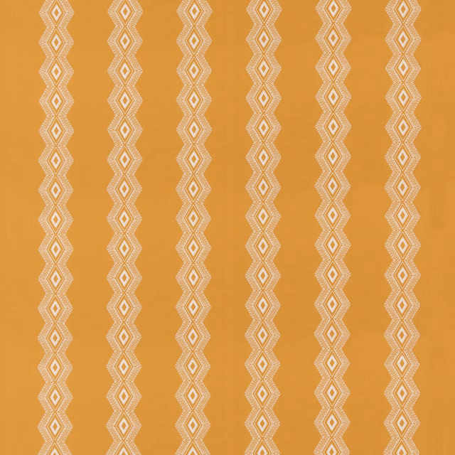 Ochre-gold textile with repeating cream zigzag and diamond vertical stripes
