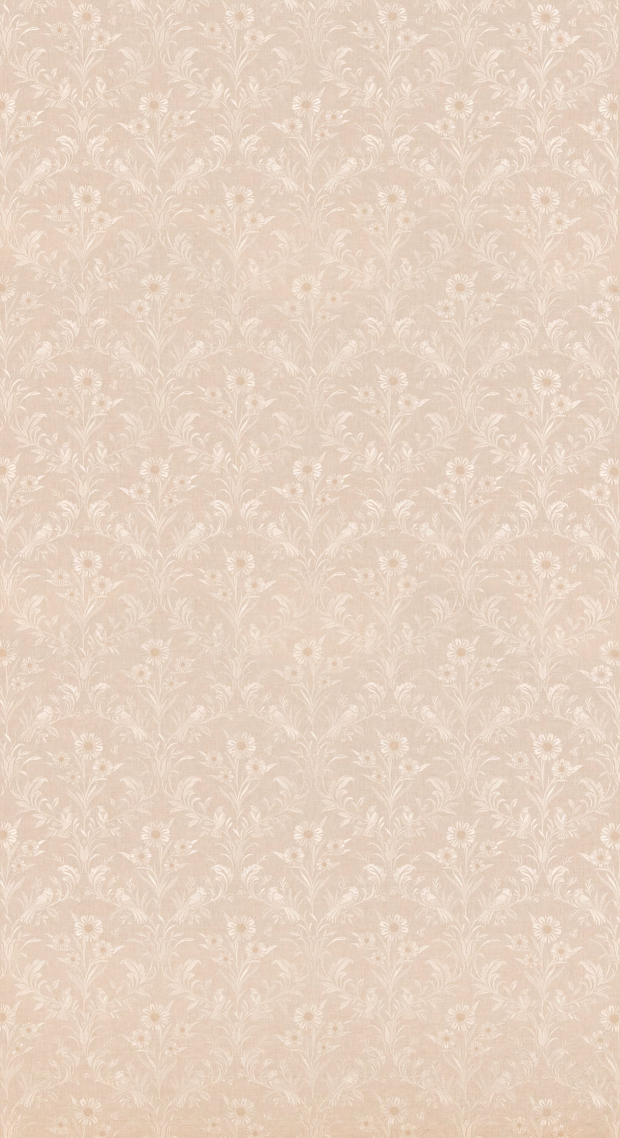 Warm parchment beige fabric with a delicate ivory floral damask weave