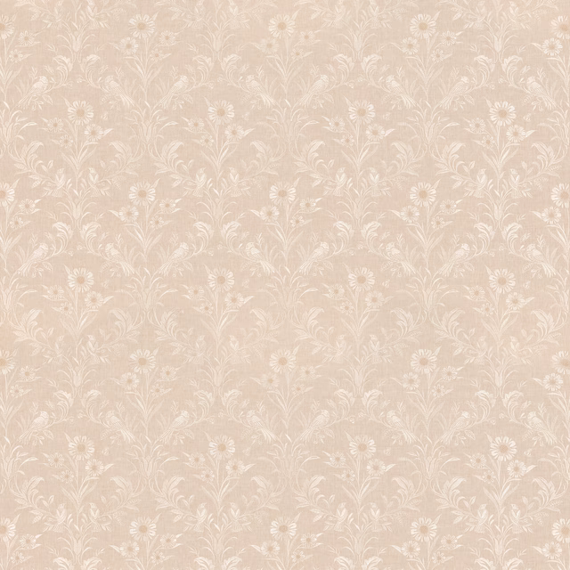 Warm parchment beige fabric with a delicate ivory floral damask weave