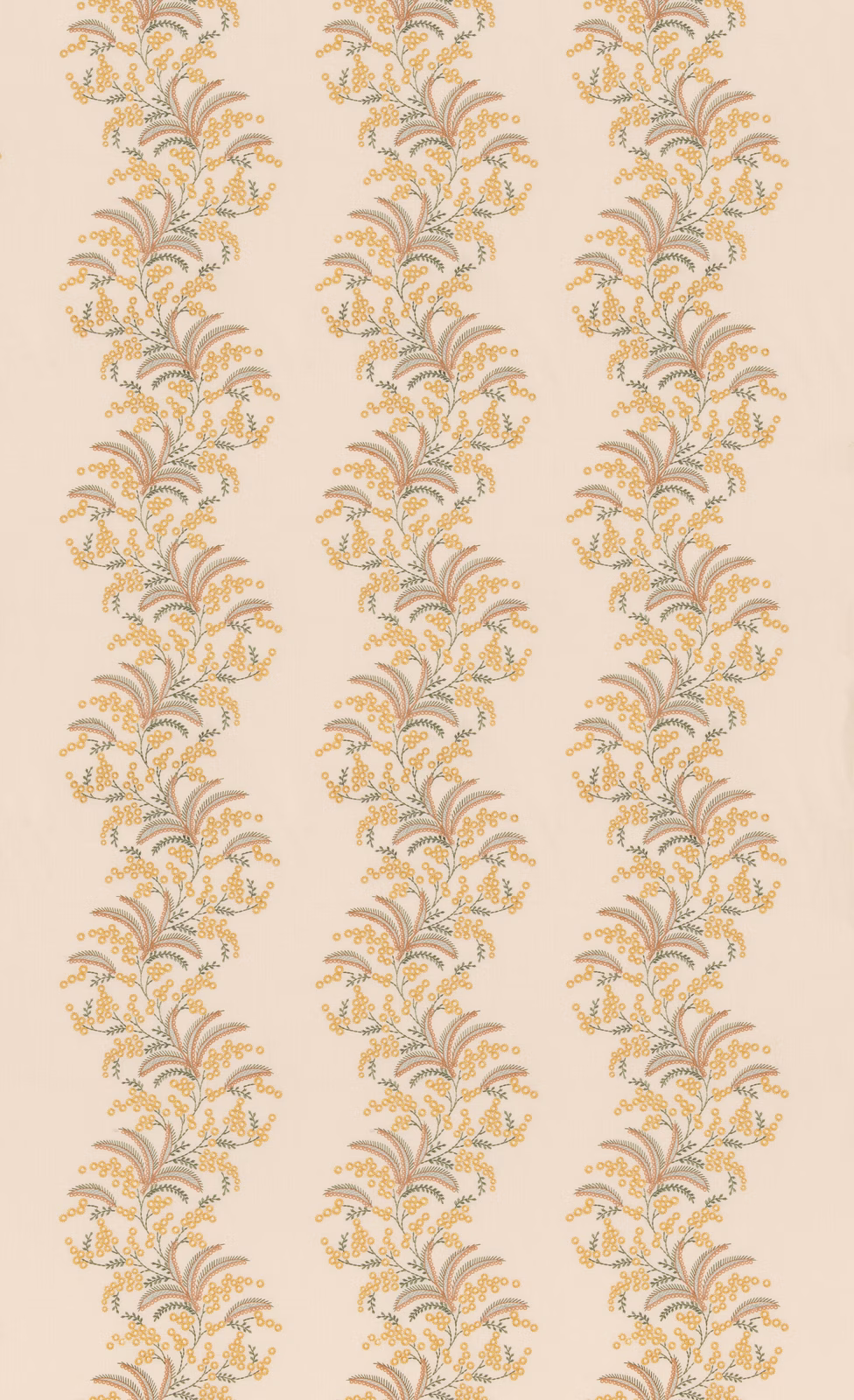 Pale beige fabric with ochre and sage vertical botanical sprays
