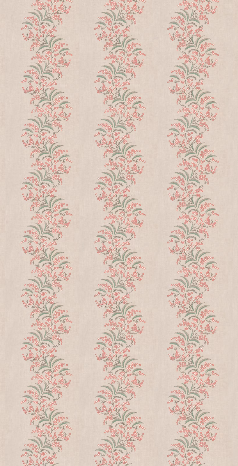 Soft red and sage botanical sprays on a blush linen-textured ground