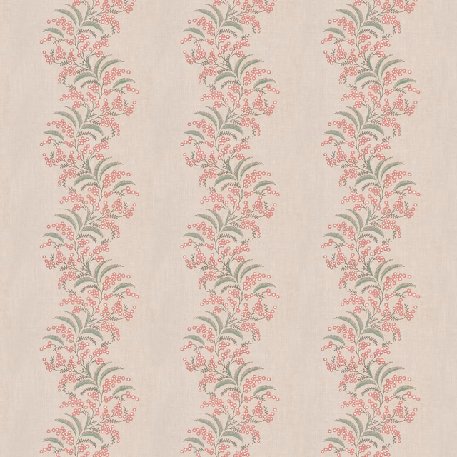 Soft red and sage botanical sprays on a blush linen-textured ground
