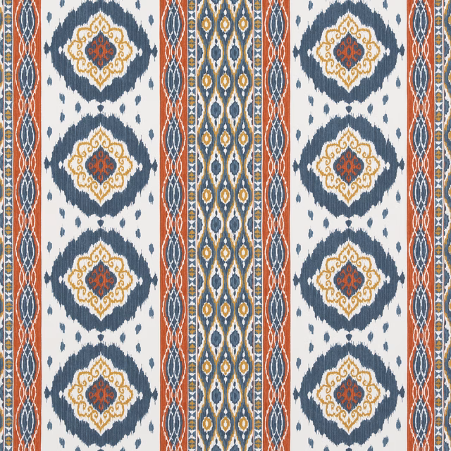 Indigo woven stripe with cream medallions, rust diamonds and gold detailing