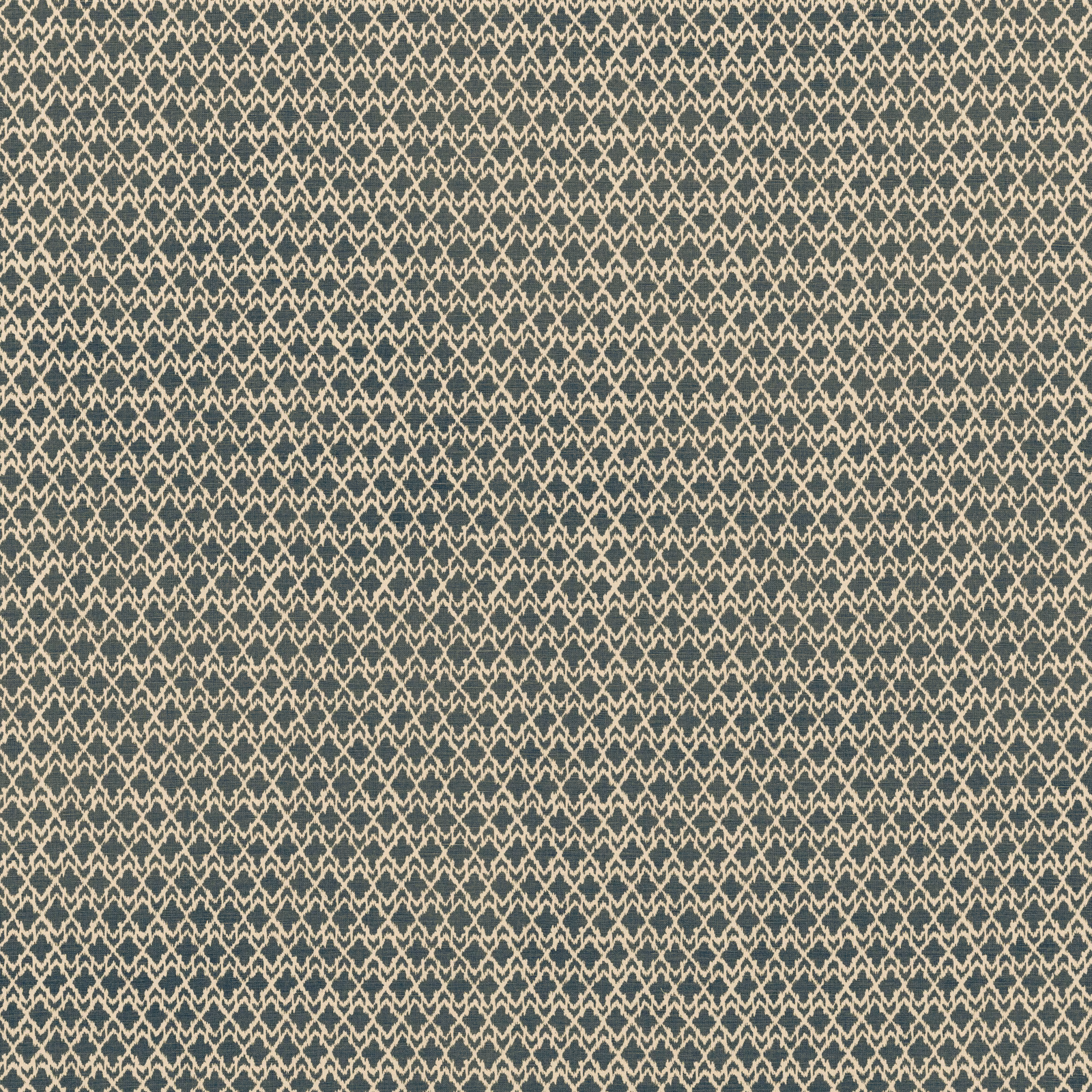 Cool blue-grey fabric with a cream linked-diamond geometric woven pattern