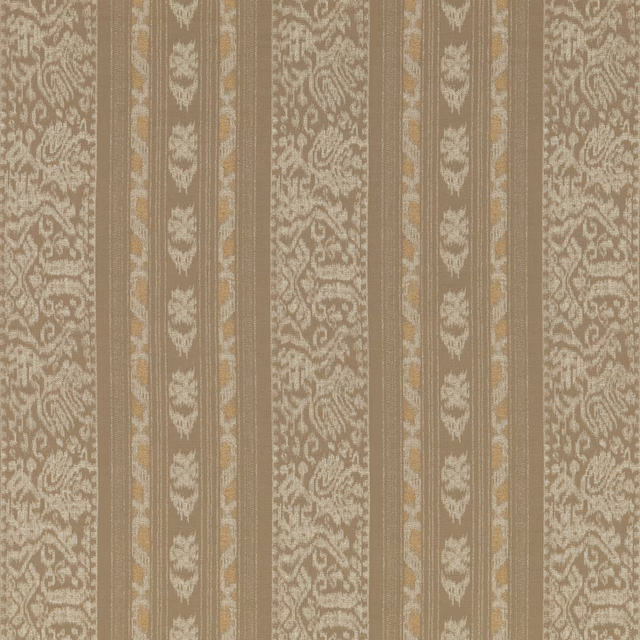 Warm sand and ivory damask stripes with a softly textured woven surface