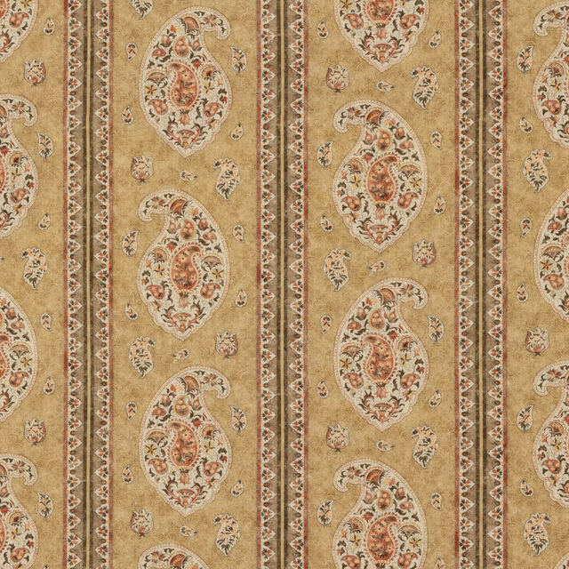 Tobacco linen with rust paisleys, cream detailing and narrow vertical borders