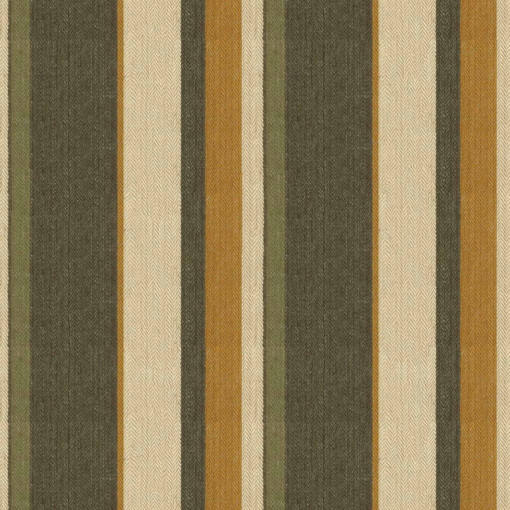 Olive, gold and ivory vertical stripes with a fine herringbone weave