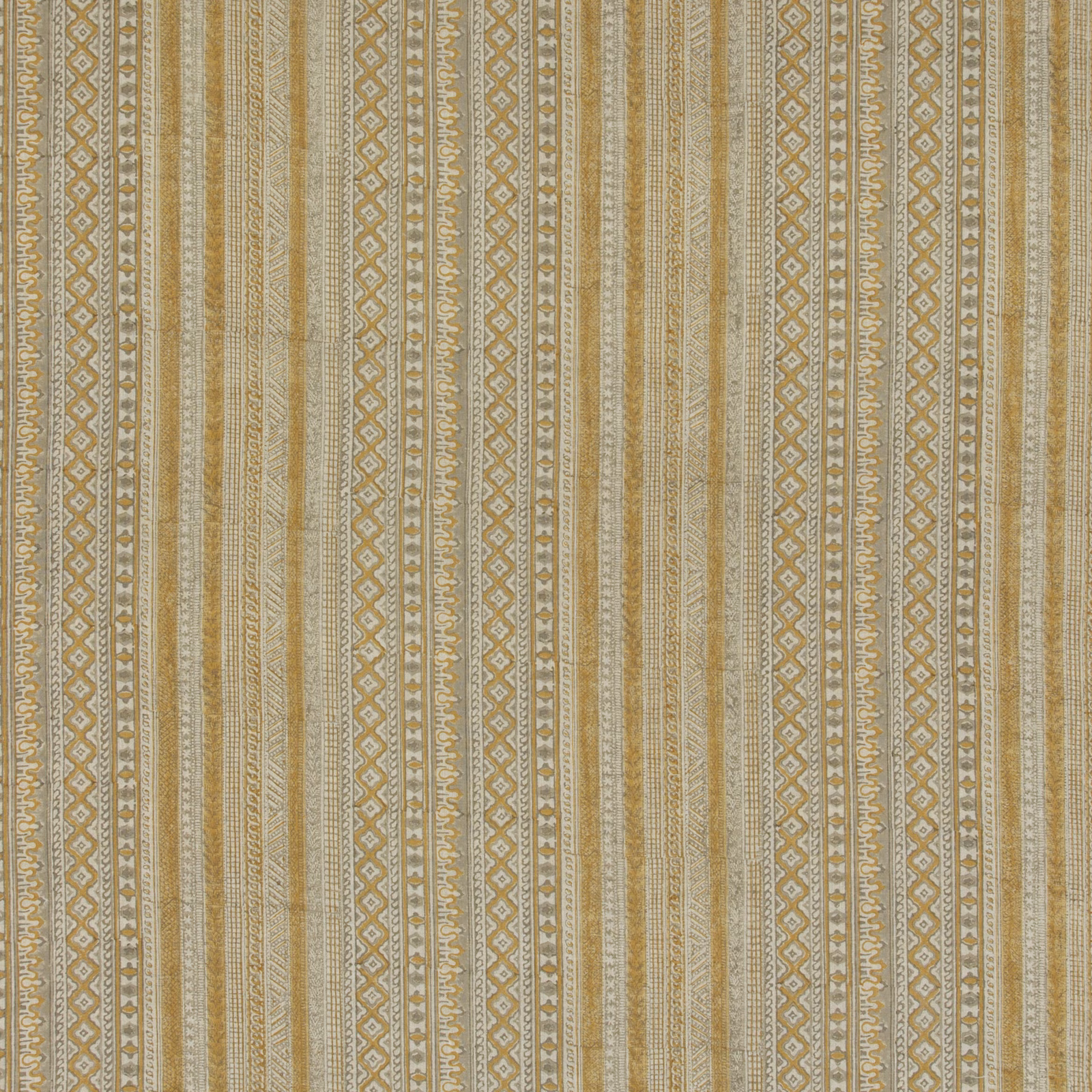 Muted ochre and linen-beige vertical stripes with fine geometric woven bands
