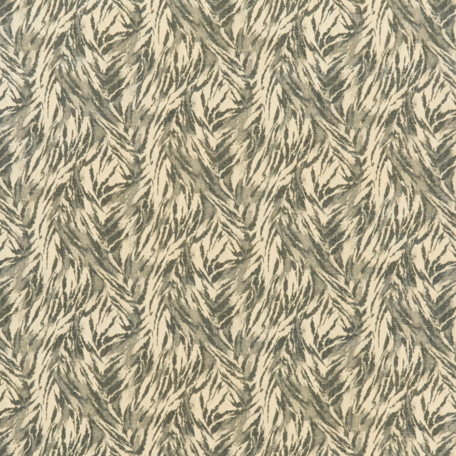 Ivory fabric with muted olive-grey tiger stripes and a softly textured surface