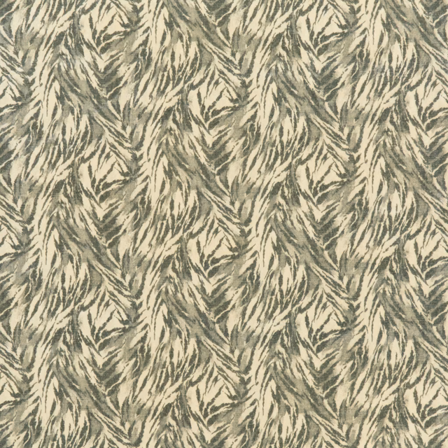 Ivory fabric with muted olive-grey tiger stripes and a softly textured surface