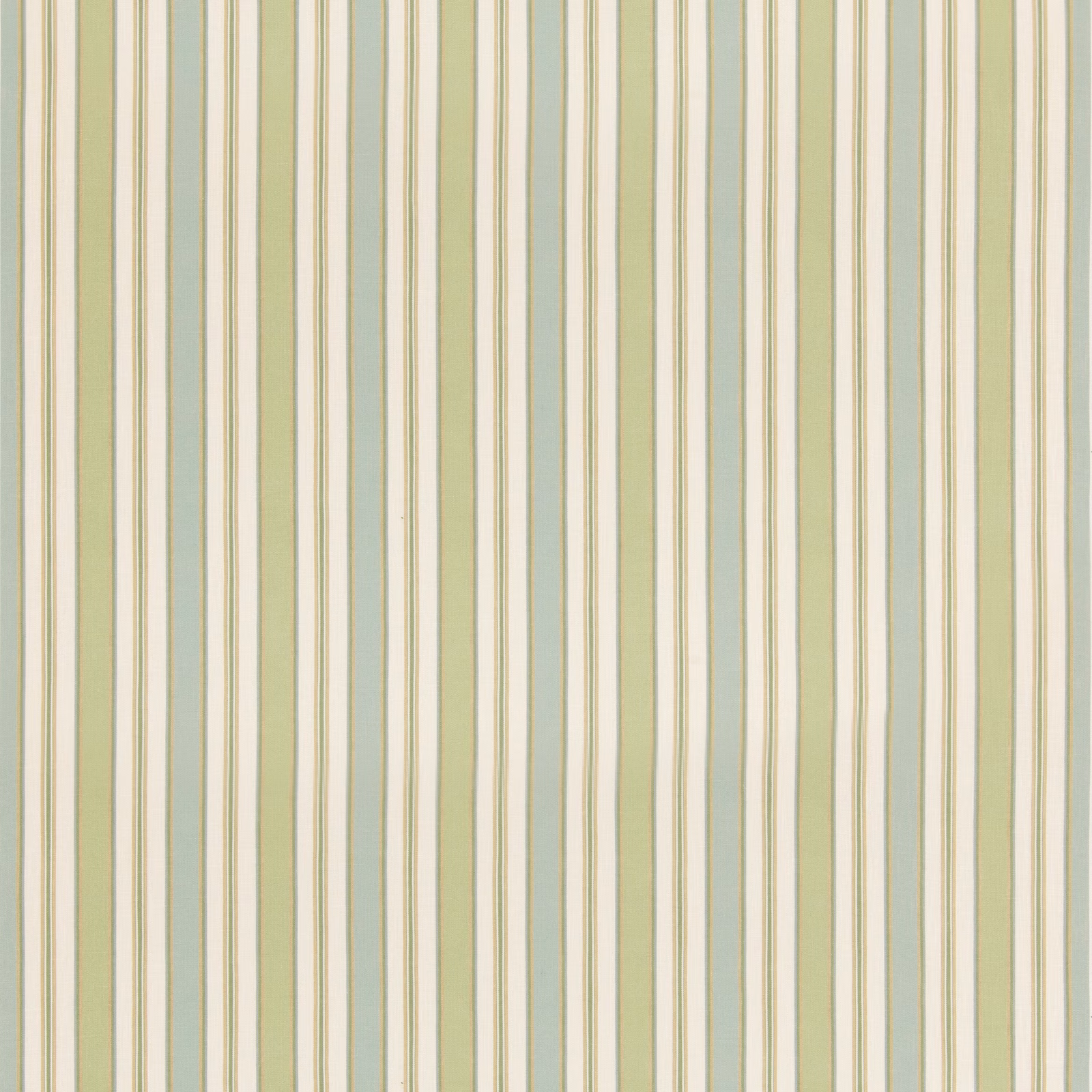 Muted aqua-green and ivory vertical striped viscose linen fabric with beige accents