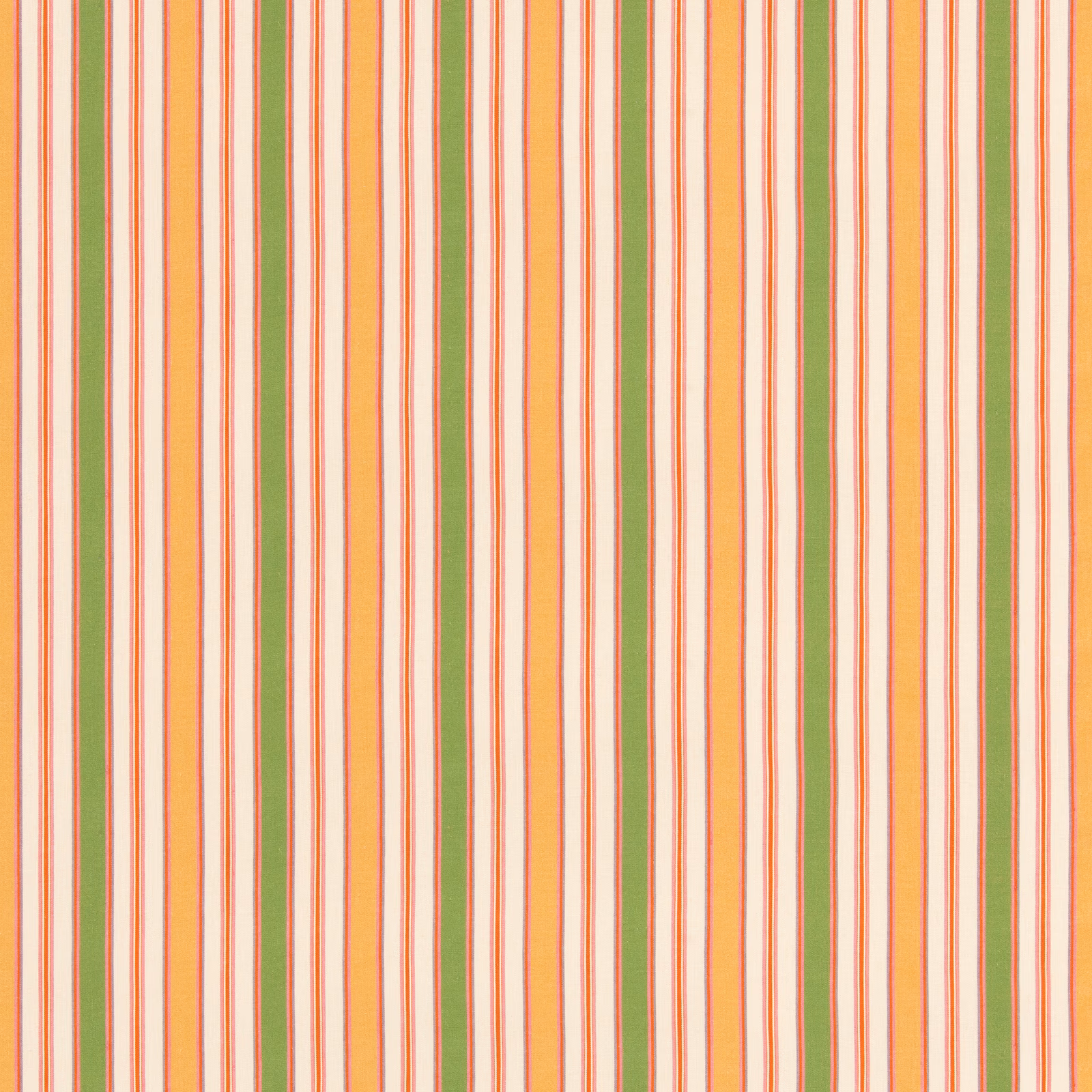 Emerald, yellow and coral vertical stripes on a warm cream woven ground