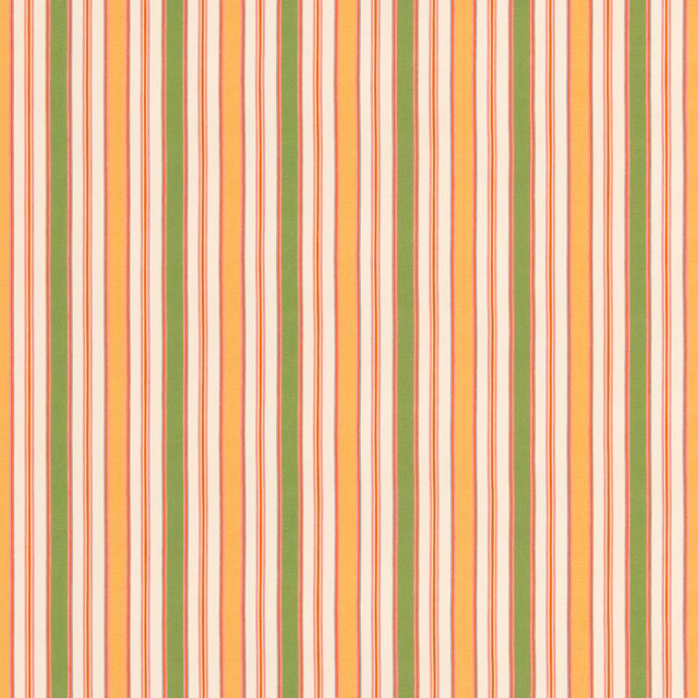 Emerald, yellow and coral vertical stripes on a warm cream woven ground