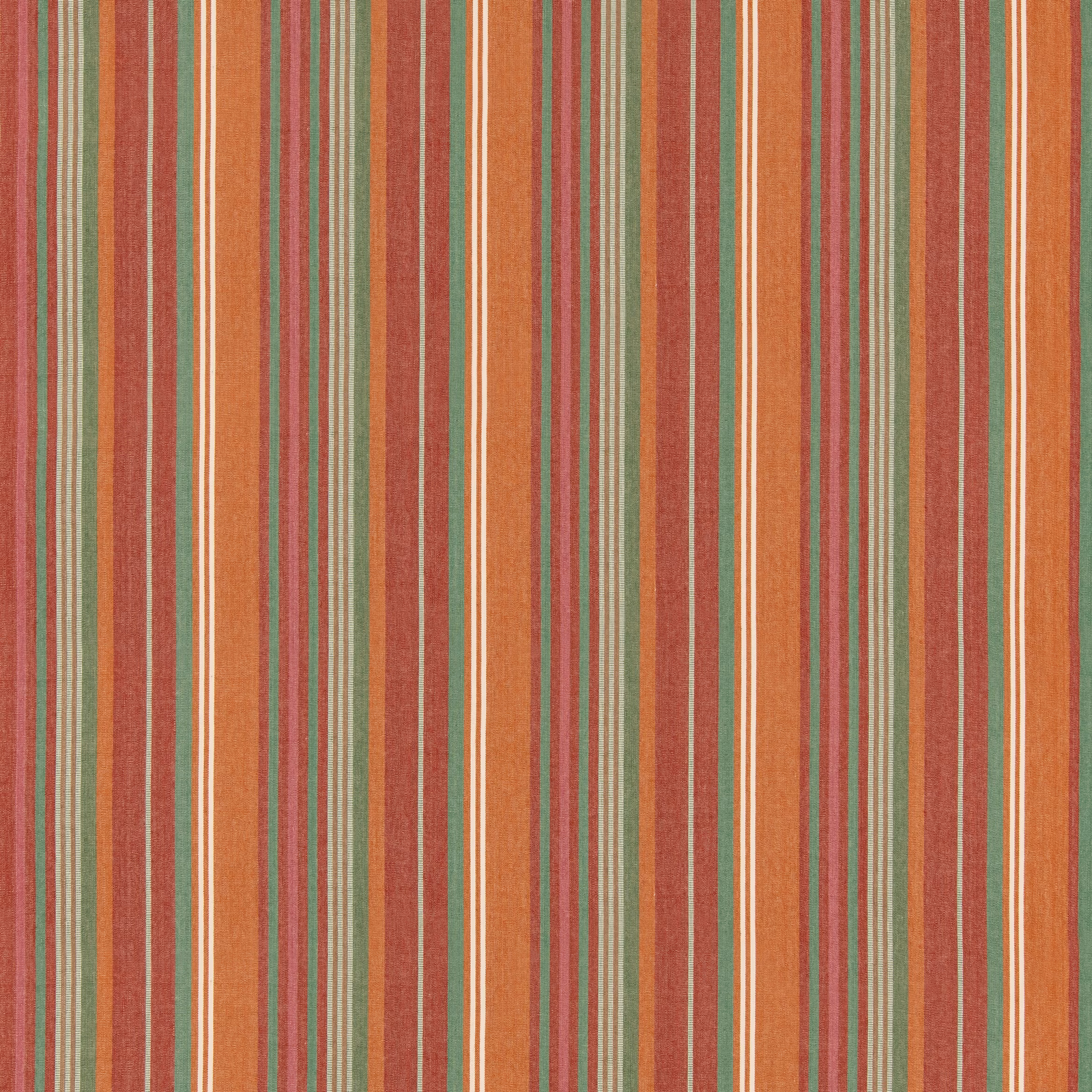 Terracotta cotton-linen stripe with red, green and cream vertical lines