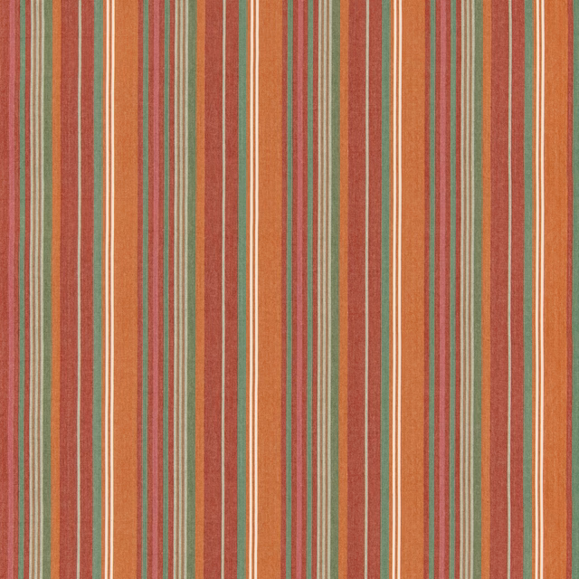 Terracotta cotton-linen stripe with red, green and cream vertical lines