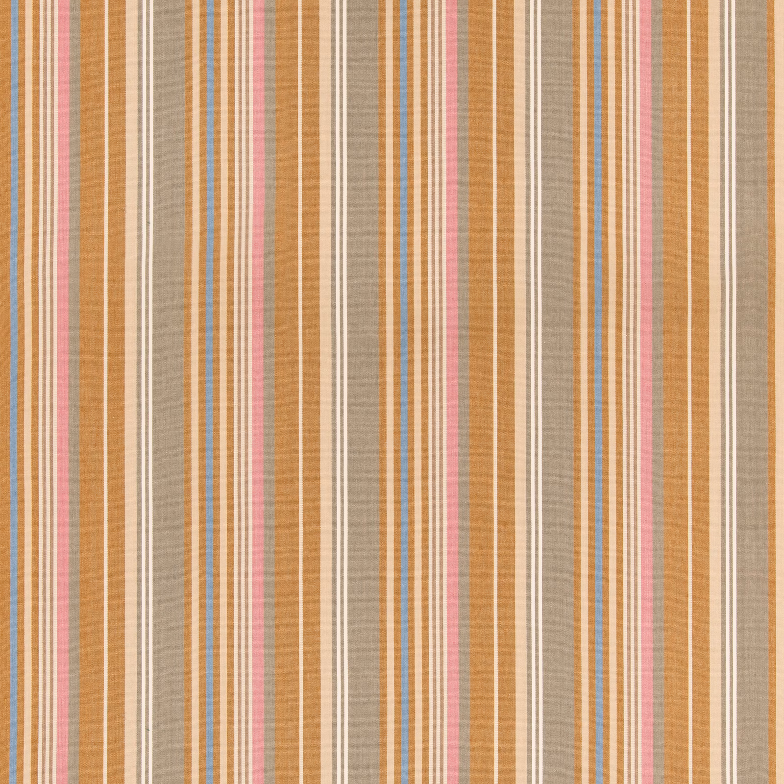 Sand and grey vertical stripe fabric with fine pink, blue and ivory woven lines