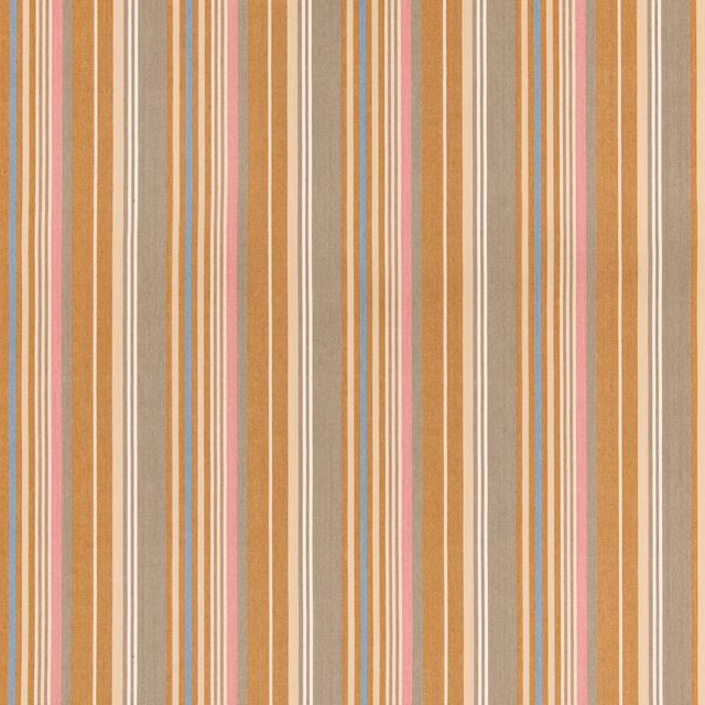 Sand and grey vertical stripe fabric with fine pink, blue and ivory woven lines