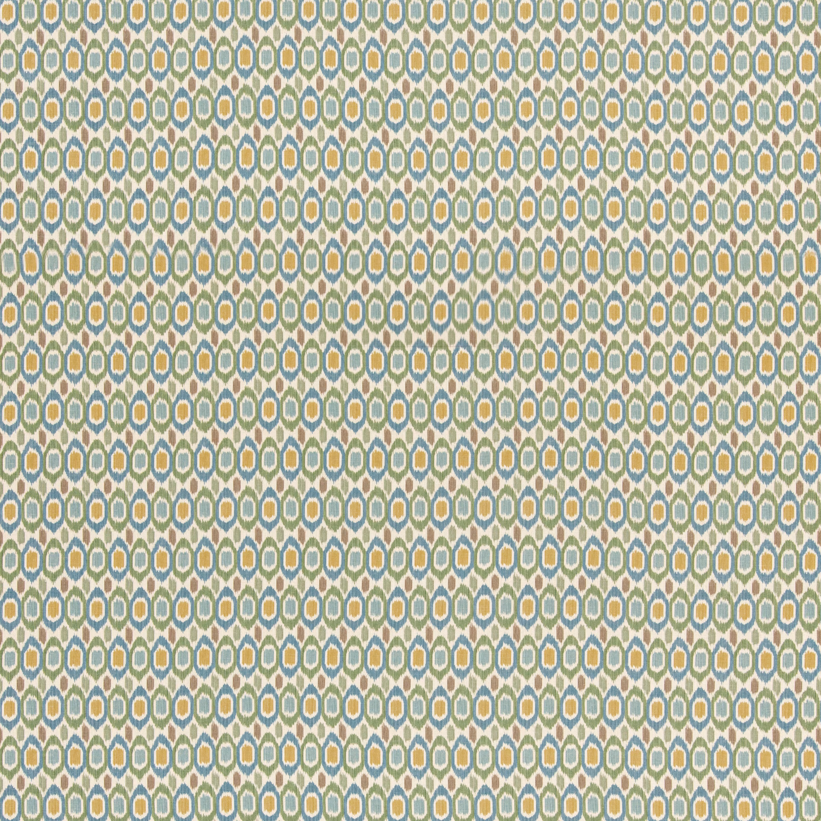 Emerald and blue geometric ogee motifs with cream and ochre accents