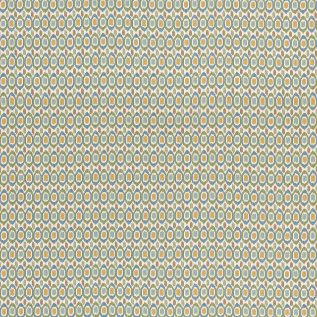 Emerald and blue geometric ogee motifs with cream and ochre accents