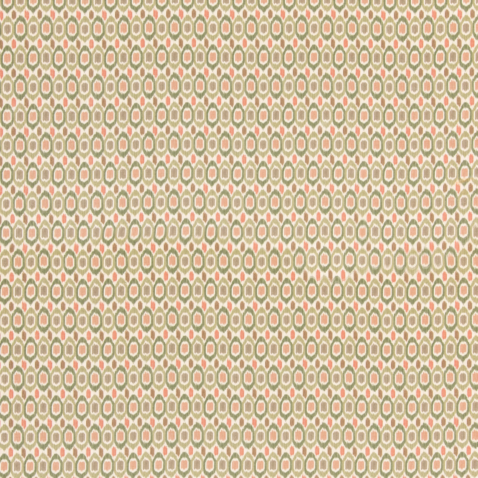 Sage and plaster geometric fabric with muted terracotta accents and fine woven texture