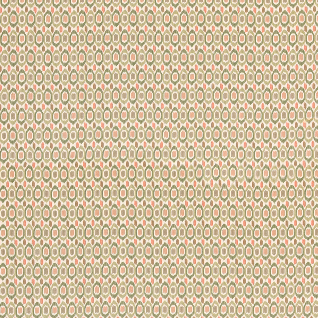 Sage and plaster geometric fabric with muted terracotta accents and fine woven texture