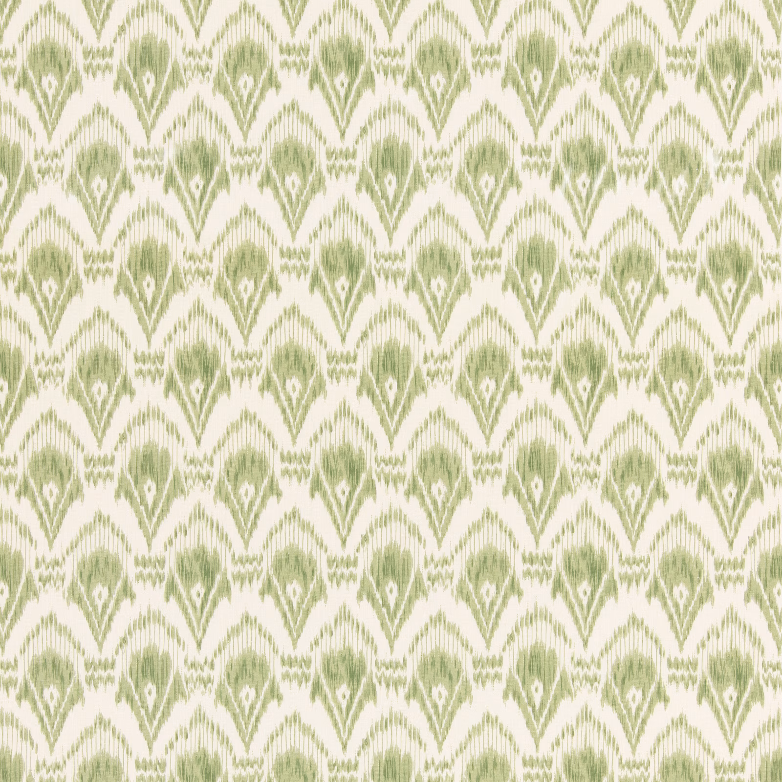 Sage green geometric arch motifs on an ivory, softly textured fabric ground