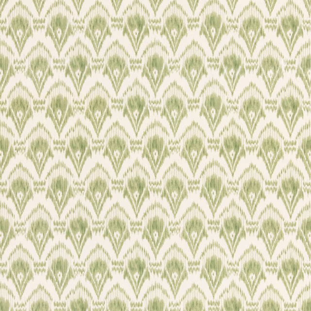 Sage green geometric arch motifs on an ivory, softly textured fabric ground