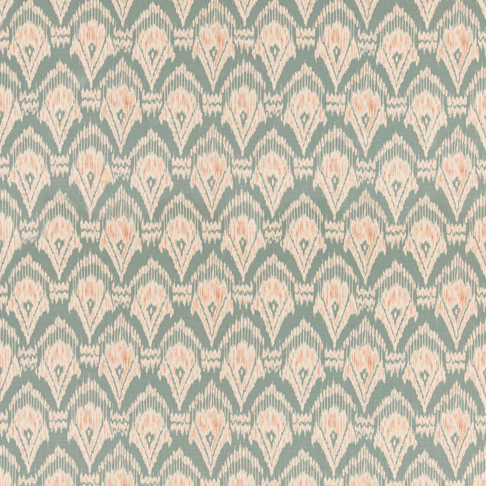 Muted teal woven fabric with cream arches and small spice boteh motifs