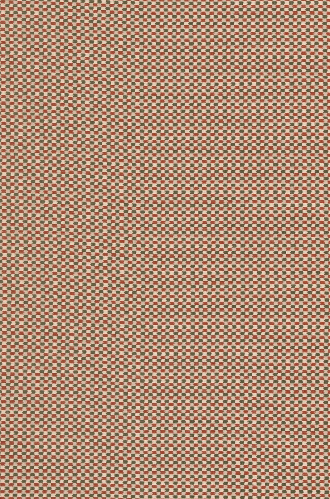 Muted red and green miniature check with cream flecks in a textured woven fabric