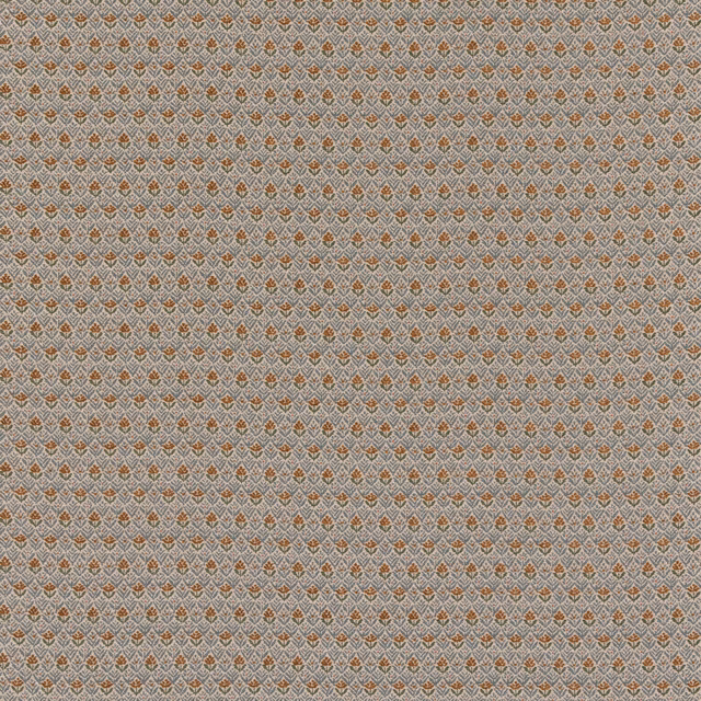 Blue-grey woven upholstery fabric with tiny copper diamond motifs and fine texture