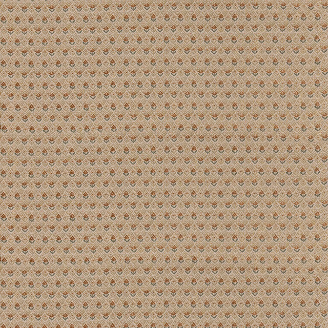 Muted beige-green woven ground with tiny russet and green geometric motifs