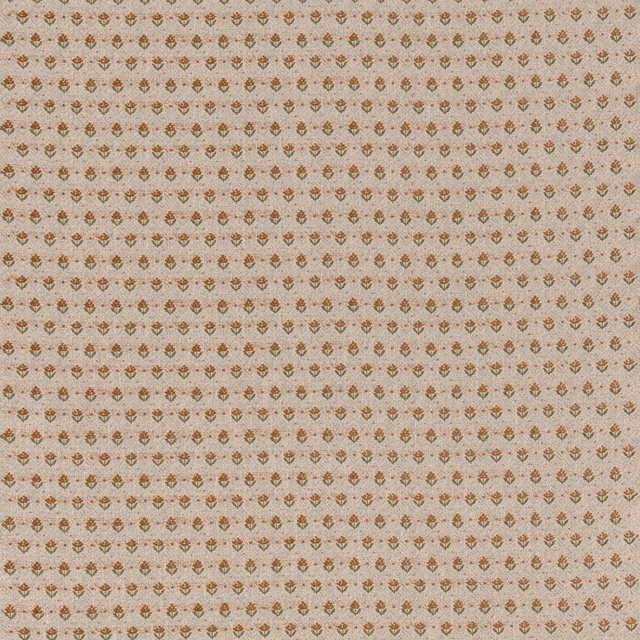 Tiny ochre and brown floral diamonds woven in rows on a beige ground
