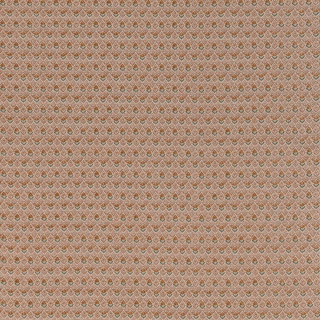 Warm spice terracotta woven fabric with tiny repeating diamond and loop motifs