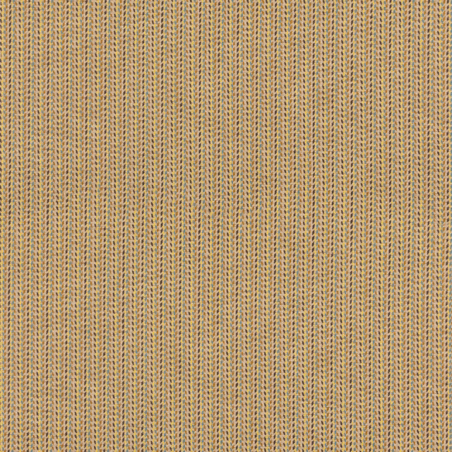 Close-up of warm beige fabric with fine indigo vertical broken stripes and woven texture