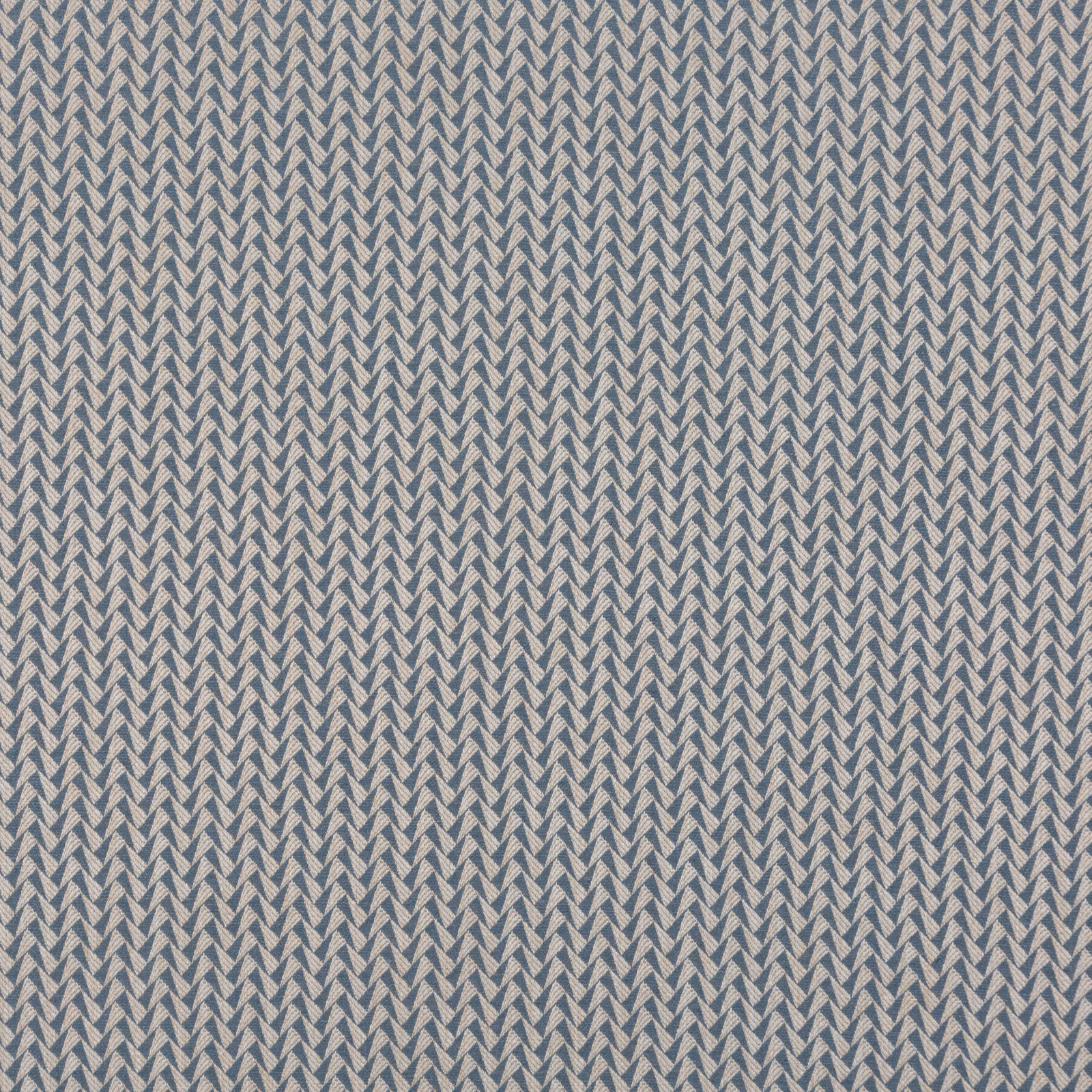 Muted azure ground with tightly spaced cream-grey chevron motifs in a fine geometric weave