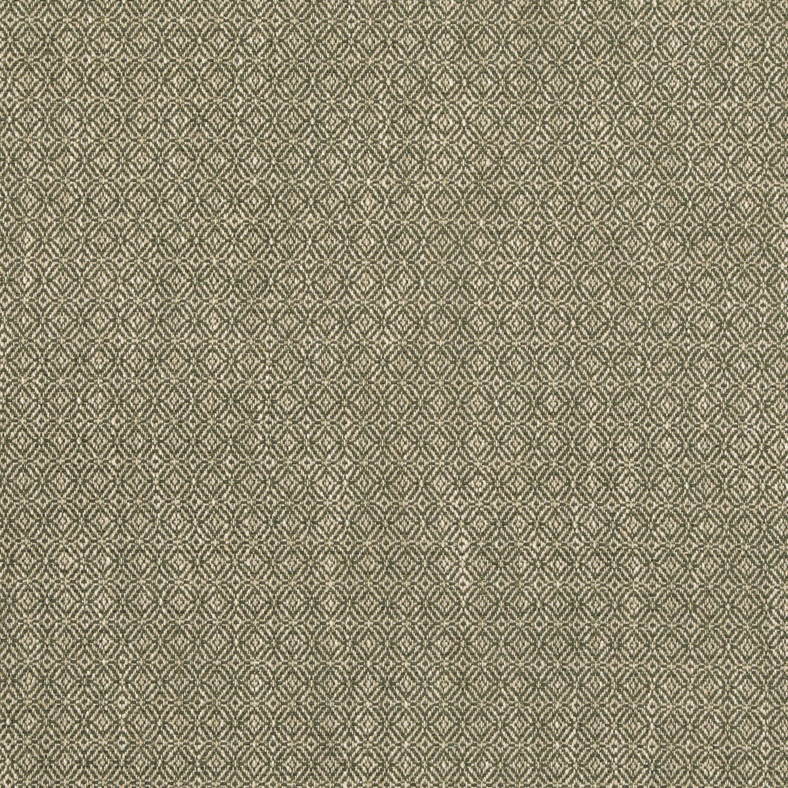 Muted olive green woven fabric with a fine cream diamond trellis texture