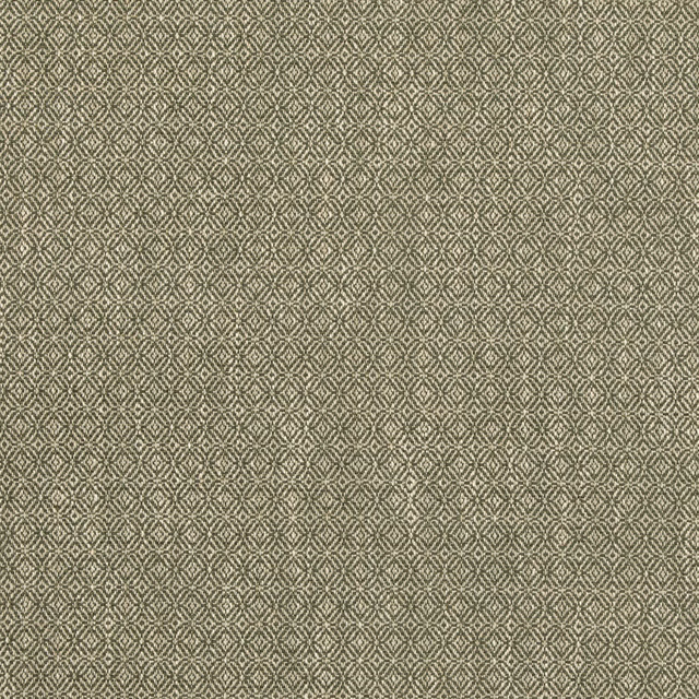 Muted olive green woven fabric with a fine cream diamond trellis texture