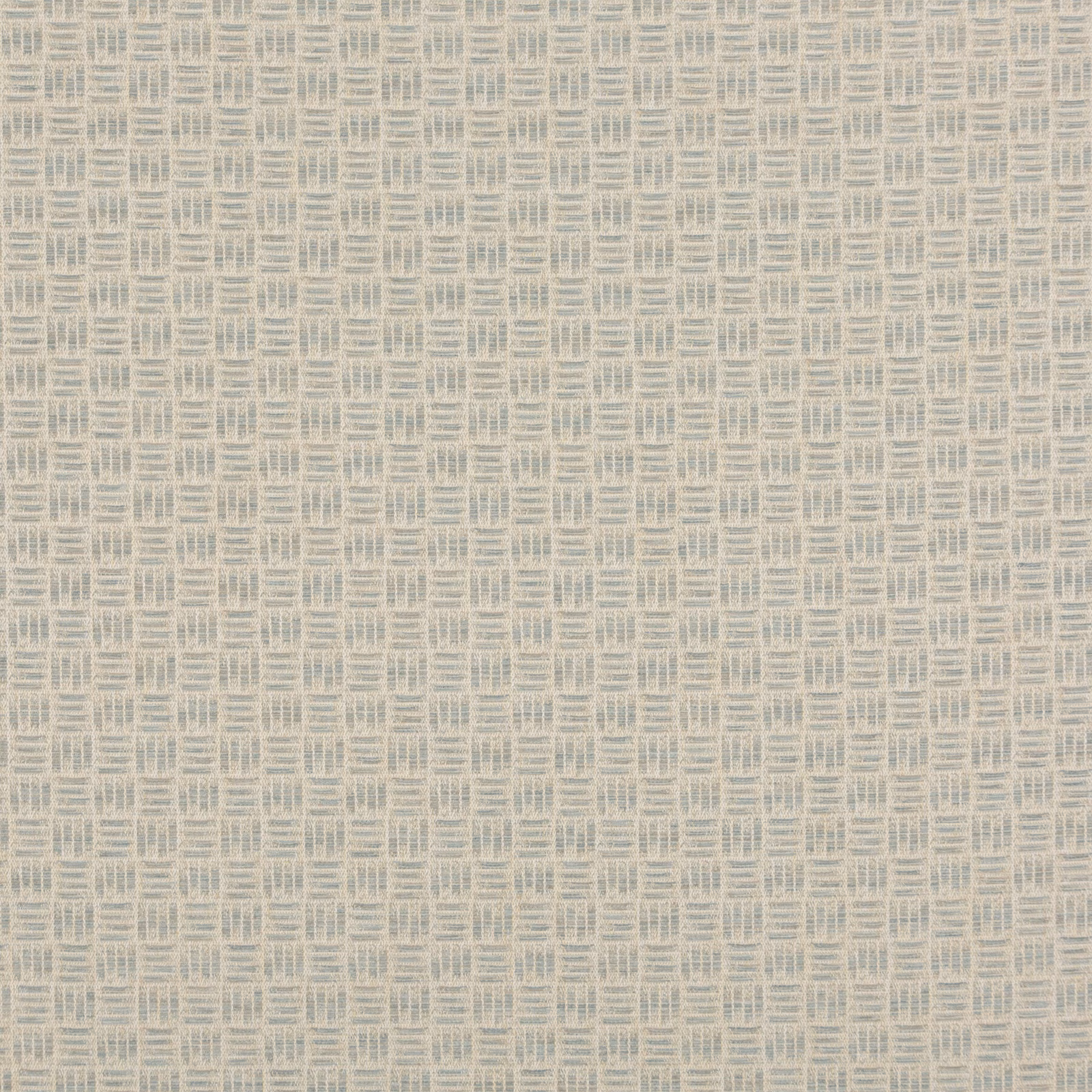 Pale seafoam woven fabric with ivory linear blocks in a small textured grid