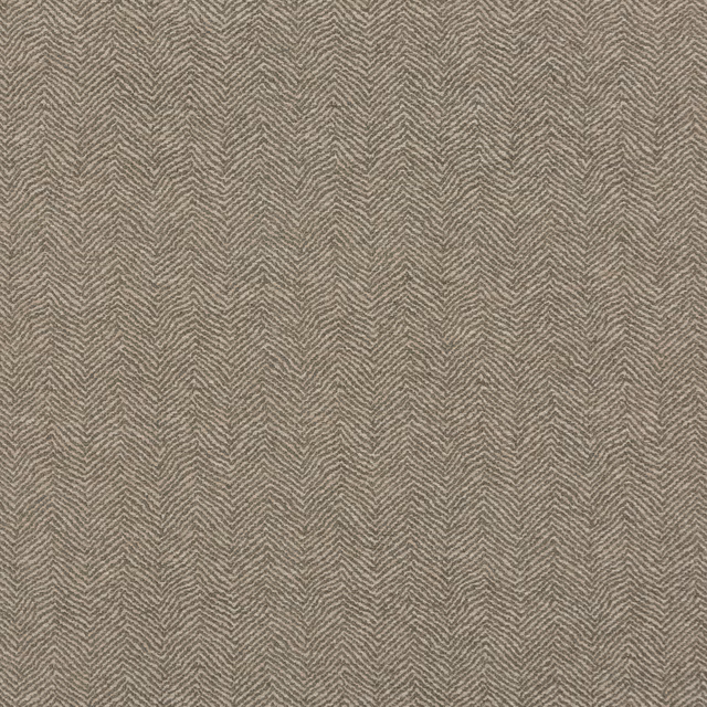 Muted woodsmoke taupe fabric with fine vertical chevron weave and softly mottled texture