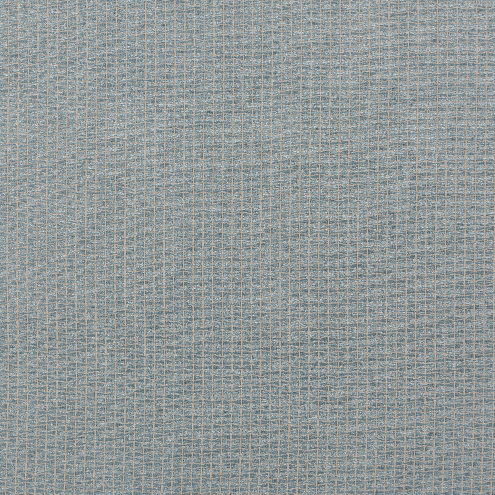 Pale azure-blue fabric with fine beige threads forming a softly irregular crosshatch weave