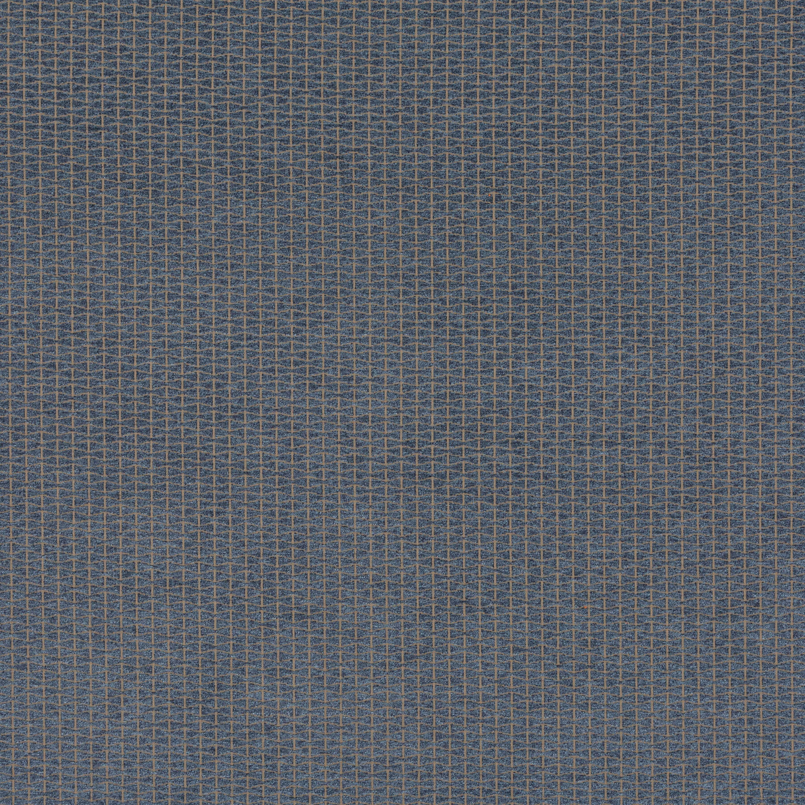 Close-up of muted indigo woven grid with fine ochre cross-lines and linen-like texture