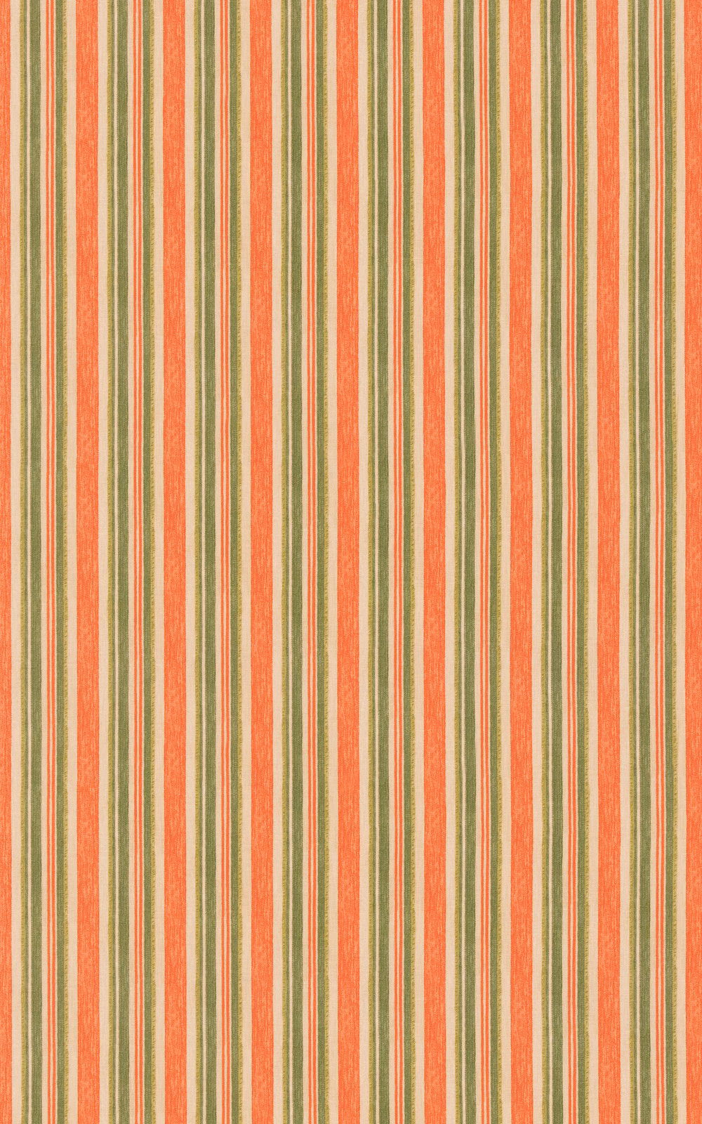 Clementine coral, sage and cream vertical stripes with a lightly textured woven surface